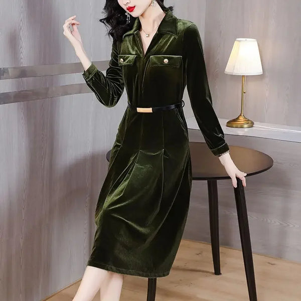 Elegant Vintage Solid Midi Dress for Formal Occasions